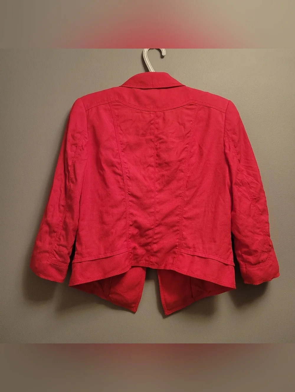White House Black Market Red Cropped Blazer 8 Linen Preppy Chic Jacket Lined